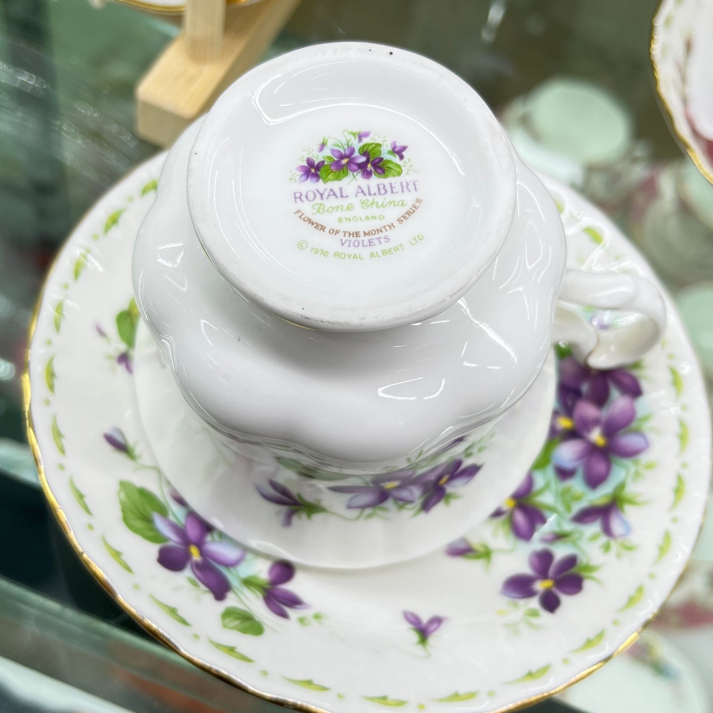 Vintage Royal Albert China Flower of the Month Series February Violets tea cup & saucer duo