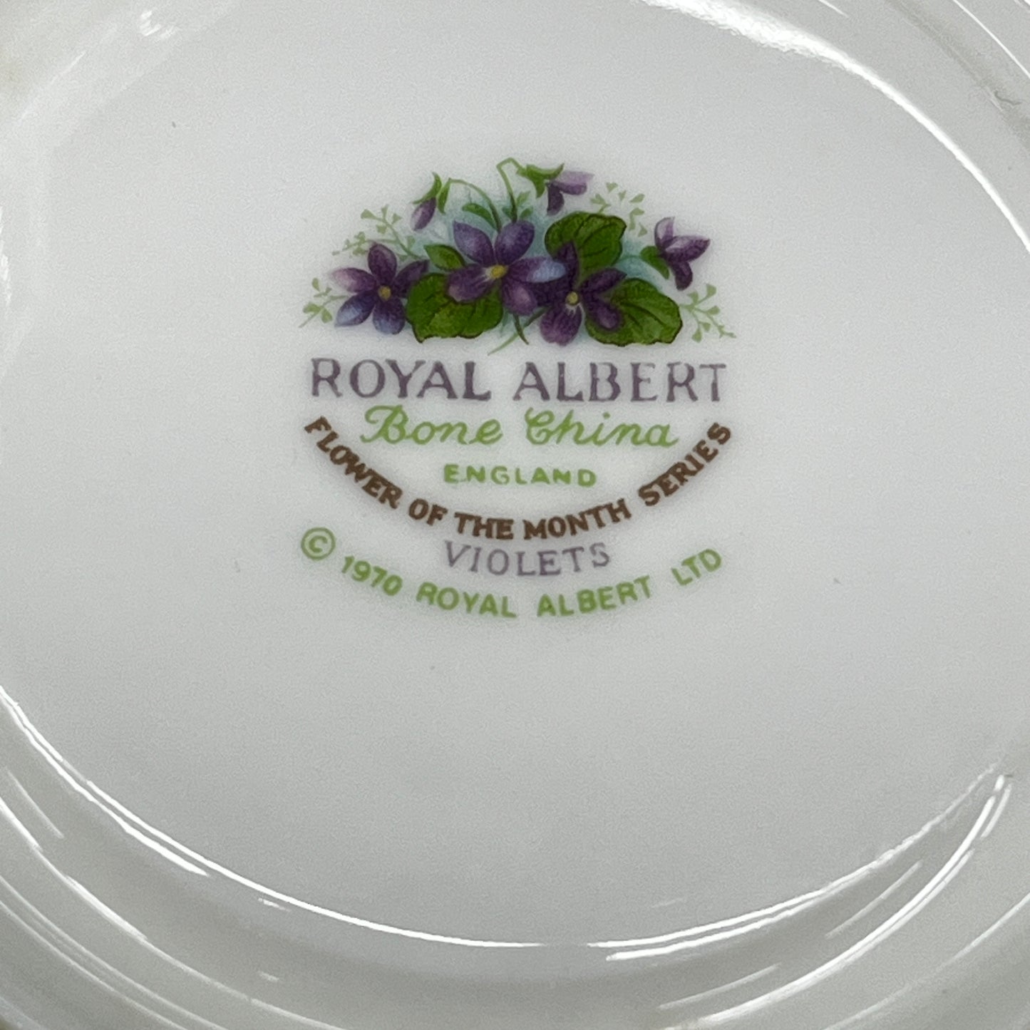 Vintage Royal Albert China Flower of the Month Series February Violets tea cup & saucer duo