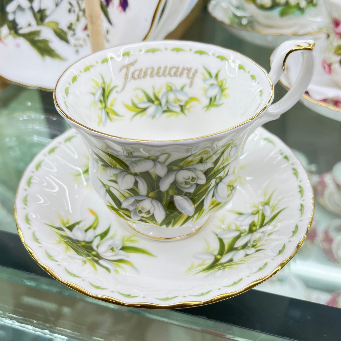 Vintage Royal Albert cup and saucer, Flower of the Month January, "Snowdrops"
