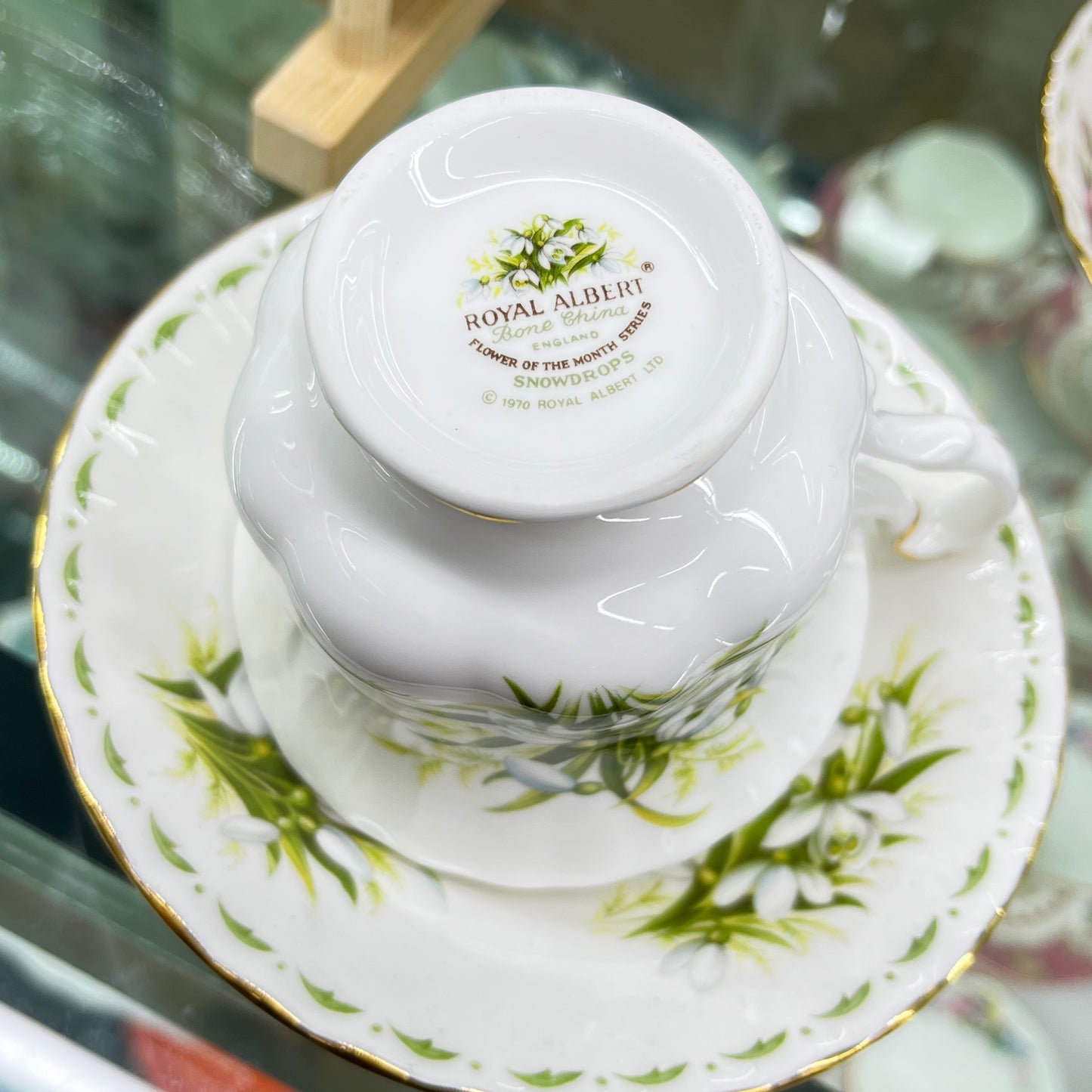 Vintage Royal Albert cup and saucer, Flower of the Month January, "Snowdrops"