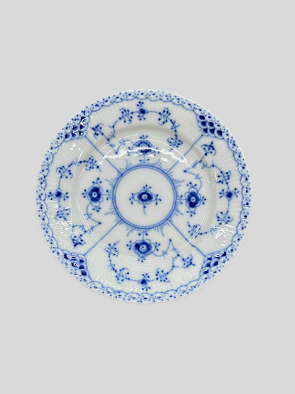 Royal Copenhagen Blue Fluted Half Lace Trio Set - Cup & Saucer (#719) and Cake Plate (#575)