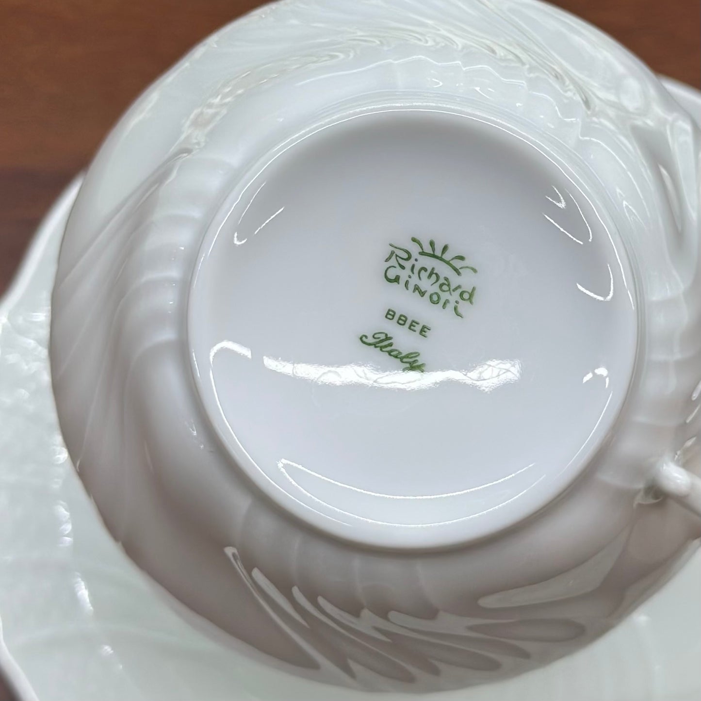 RICHARD GINORI White Rilievo Teacup & Saucer Set | Embossed Swirl Porcelain | MINT CONDITION
