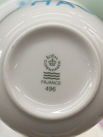 PAIR: ROYAL COPENHAGEN Fajance Logo Mugs #496 | Light Blue | Vintage Danish Faience Set