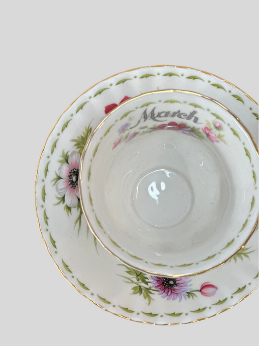 Vintage Royal Albert March Anemones Flower of the Month Teacup Duo | Fine Bone China Made in England Collectible | OOKII