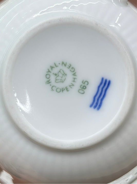 ROYAL COPENHAGEN Fluted Logo Cup & Saucer Set #065/066 | White Fluted | 22cl Collectible