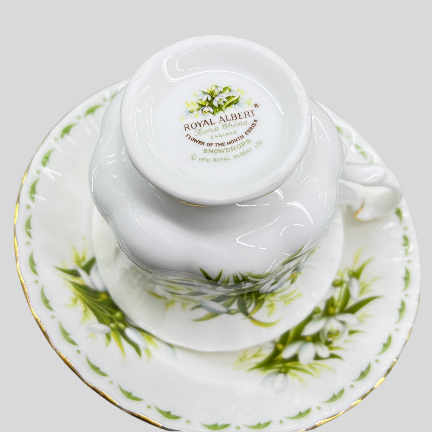 Vintage Royal Albert cup and saucer, Flower of the Month January, "Snowdrops"