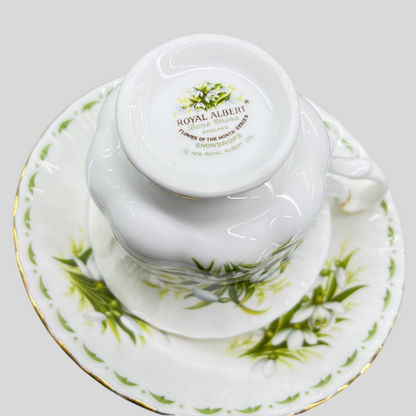Vintage Royal Albert cup and saucer, Flower of the Month January, "Snowdrops"