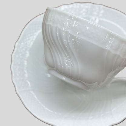 RICHARD GINORI White Rilievo Teacup & Saucer Set | Embossed Swirl Porcelain | MINT CONDITION