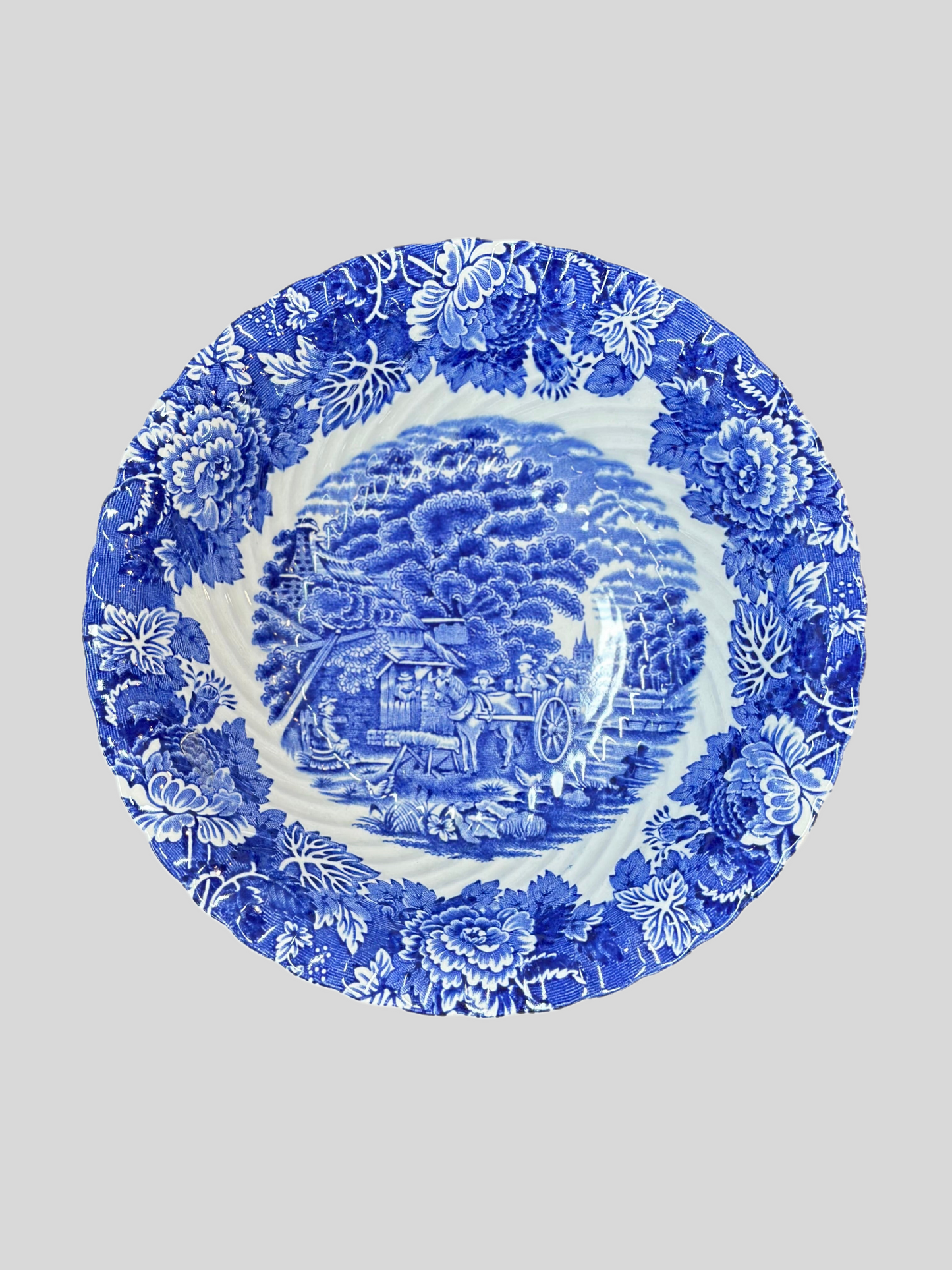 Rare Vintage WOODS WARE Blue & White English Scenery Transferware Bowl | Mint Condition Antique Collector Plate