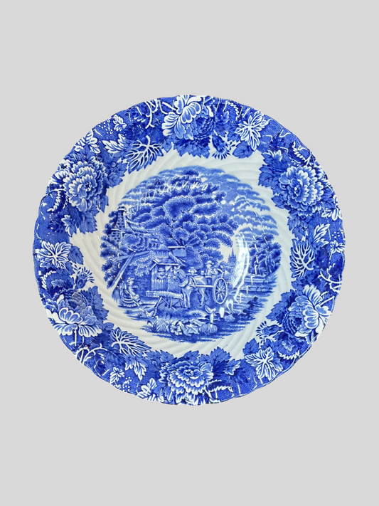 Rare Vintage WOODS WARE Blue & White English Scenery Transferware Bowl | Mint Condition Antique Collector Plate