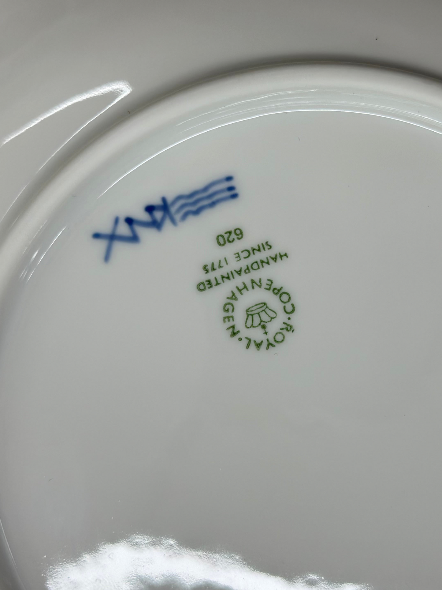 ROYAL COPENHAGEN Blue Palmette Plate | 20cm Luncheon #620 & 26cm Dinner Plate | VGC