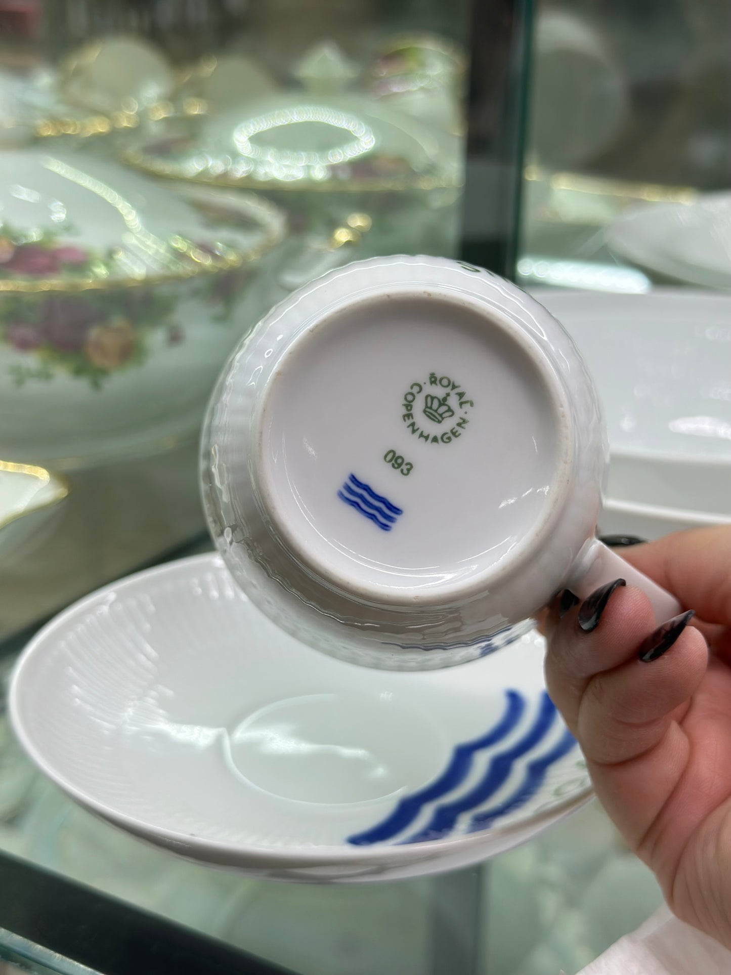 ROYAL COPENHAGEN Fluted Logo Cup & Saucer Set #093 | 25cl | Hand-Painted Mark | VGC