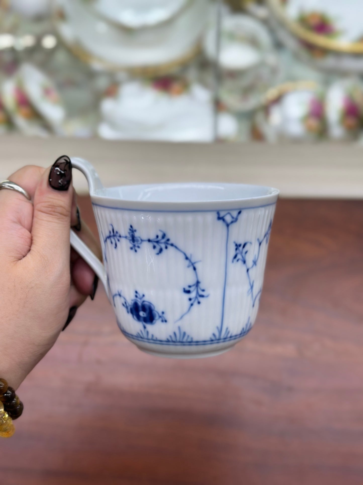 ROYAL COPENHAGEN Blue Fluted Plain High Handle Cup #090 | 25cl Danish Porcelain