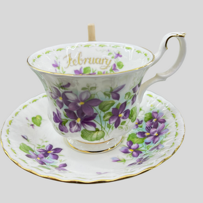 Vintage Royal Albert China Flower of the Month Series February Violets tea cup & saucer duo
