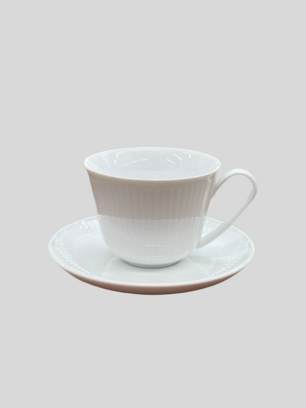 ROYAL COPENHAGEN Fluted Logo Cup & Saucer Set #065/066 | White Fluted | 22cl Collectible