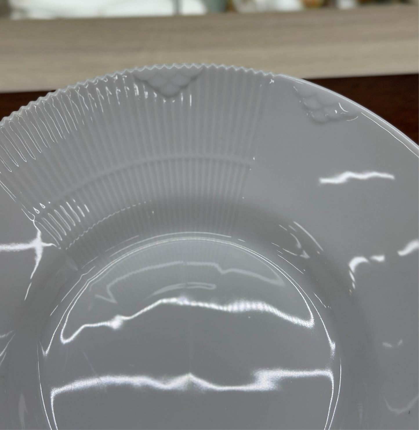 ROYAL COPENHAGEN White Half Lace Deep Plate #604 | 9.8 in (25cm) Rim Soup Bowl | Excellent Condition