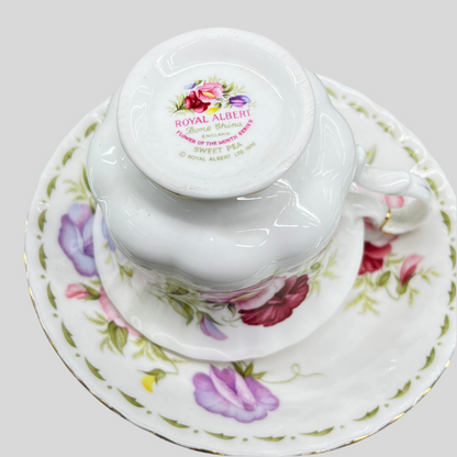 Royal Albert Flower of the Month Cup & Saucer | April Sweet pea flower cup | Mint Condition