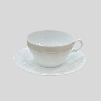 RICHARD GINORI White Rilievo Teacup & Saucer Set | Embossed Swirl Porcelain | MINT CONDITION