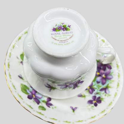 Vintage Royal Albert China Flower of the Month Series February Violets tea cup & saucer duo