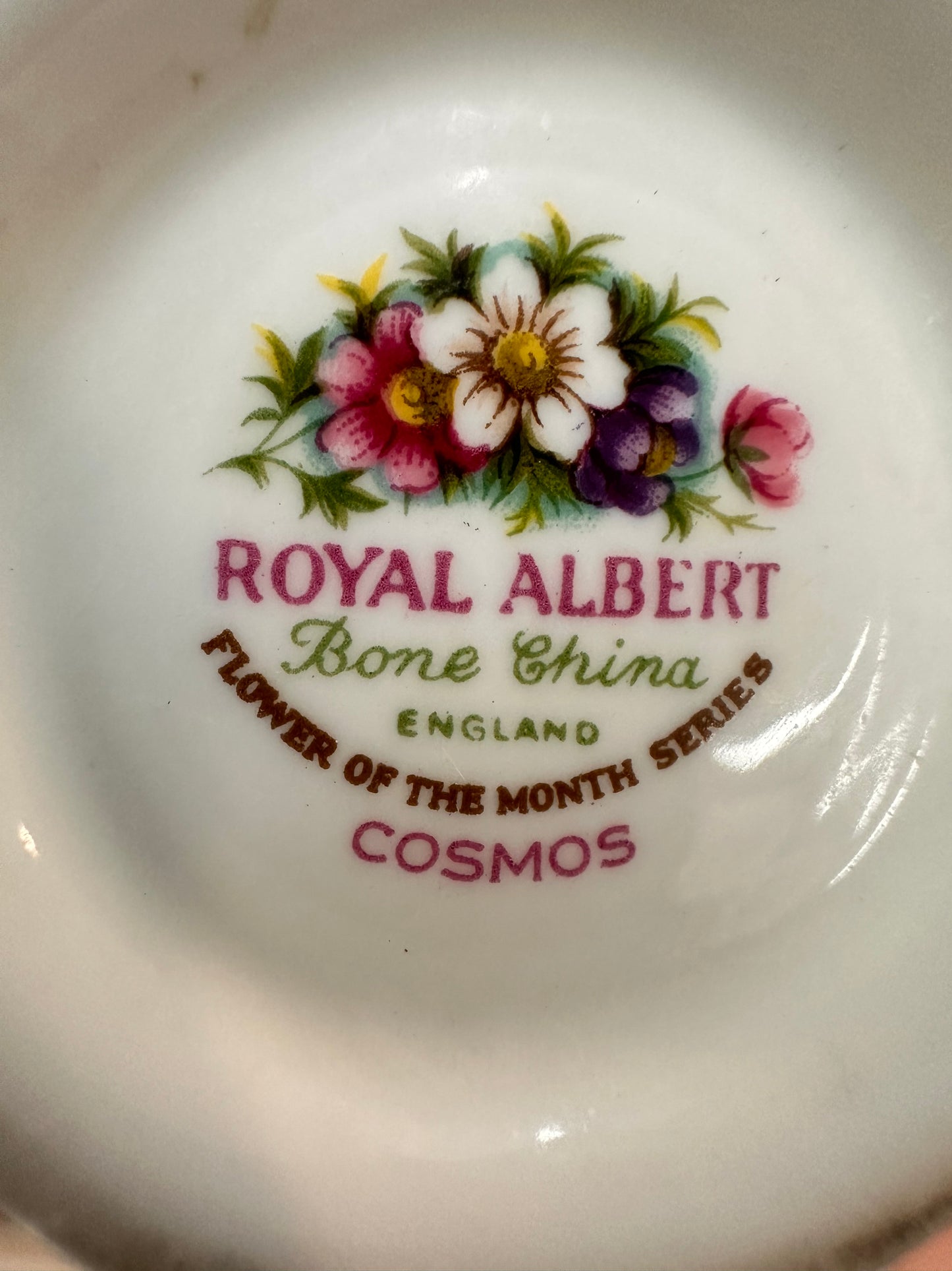 Vintage Royal Albert October Cosmos Flower of the Month Teacup Duo | Fine Bone China Made in England Collectible | OOKII