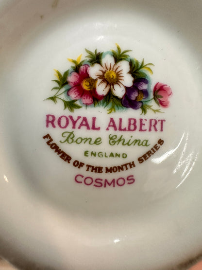 Vintage Royal Albert October Cosmos Flower of the Month Teacup Duo | Fine Bone China Made in England Collectible | OOKII