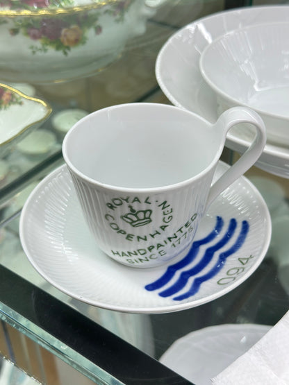ROYAL COPENHAGEN Fluted Logo Cup & Saucer Set #093 | 25cl | Hand-Painted Mark | VGC