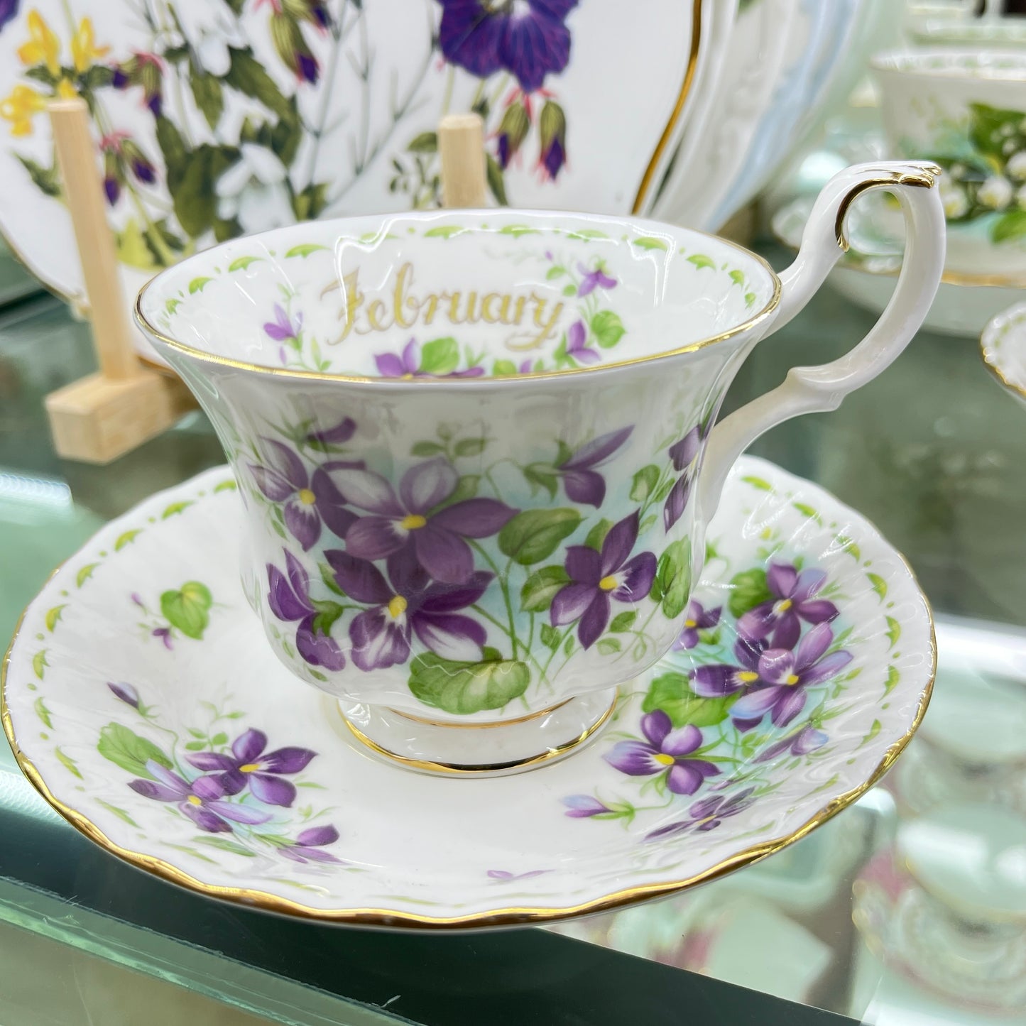 Vintage Royal Albert China Flower of the Month Series February Violets tea cup & saucer duo