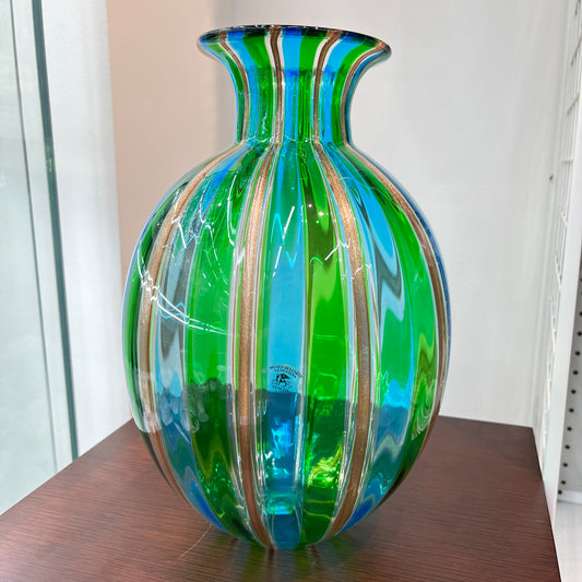 Mid Century Murano Campanella Italy Blue Green Gold