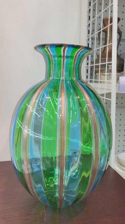 Mid Century Murano Campanella Italy Blue Green Gold