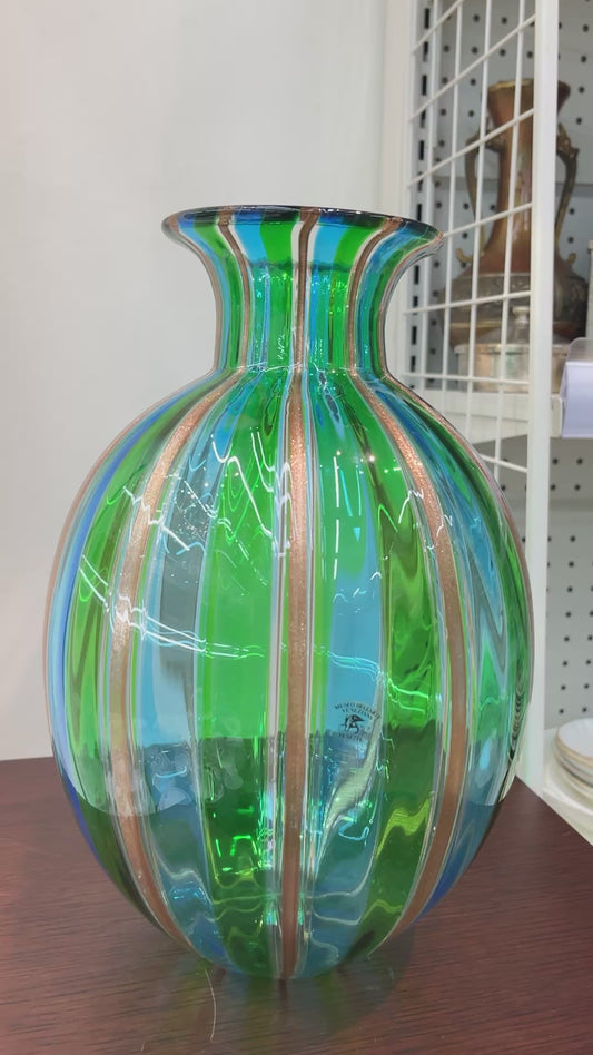 Mid Century Murano Campanella Italy Blue Green Gold