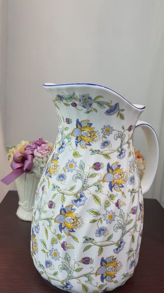 Minton Haddon Hall Blue Large Water Jug Holds 2 Quarts English Bone China