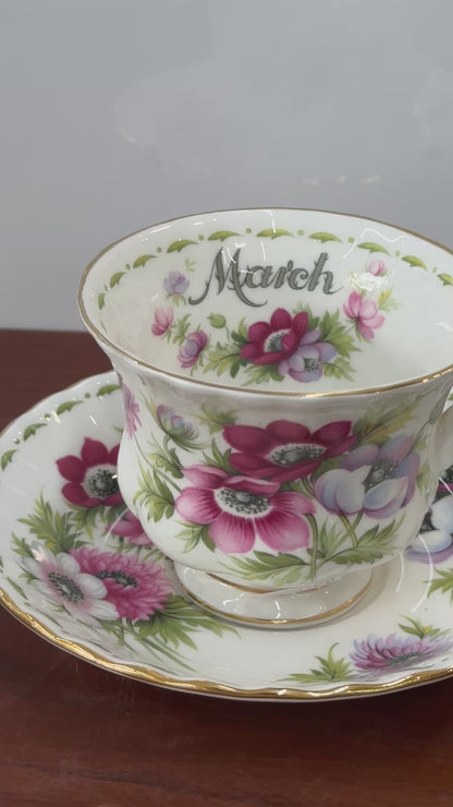Vintage Royal Albert March Anemones Flower of the Month Teacup Duo | Fine Bone China Made in England Collectible | OOKII